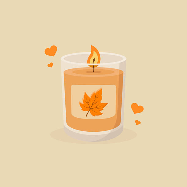 Autumn scented candle with small hearts. Fall season vector illustration.